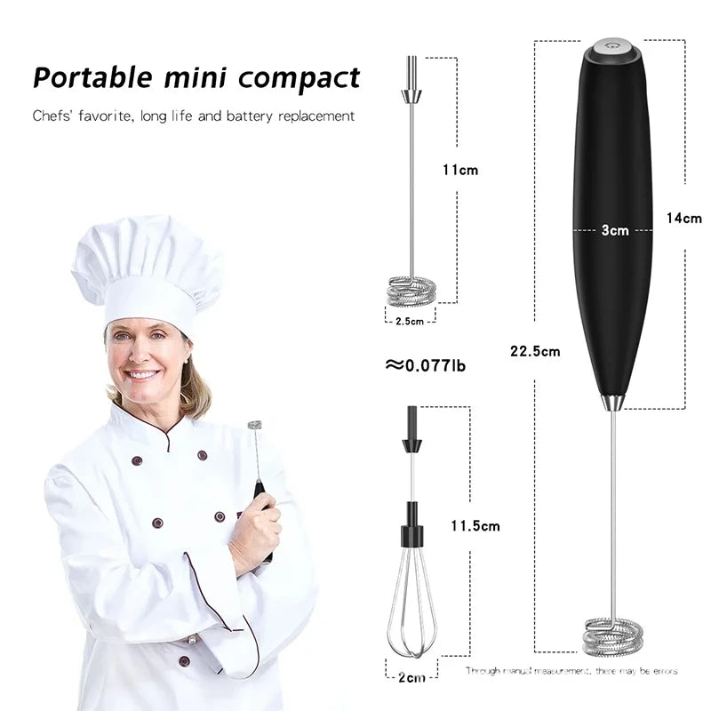 Milk Frother Handheld Electric – Foam Maker & Drink Mixer with Stainless Steel Whisk and Stand, for Coffee, Latte & Matcha