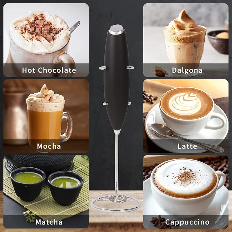 Milk Frother Handheld Electric – Foam Maker & Drink Mixer with Stainless Steel Whisk and Stand, for Coffee, Latte & Matcha