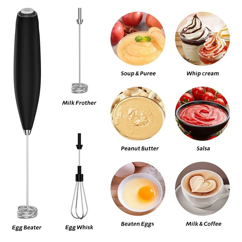 Milk Frother Handheld Electric – Foam Maker & Drink Mixer with Stainless Steel Whisk and Stand, for Coffee, Latte & Matcha