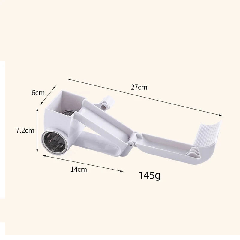 Rallador de Queso Giratorio de Mano — Tambor Manual para Queso, Chocolate y Nueces (Plegable, Acero Inox)