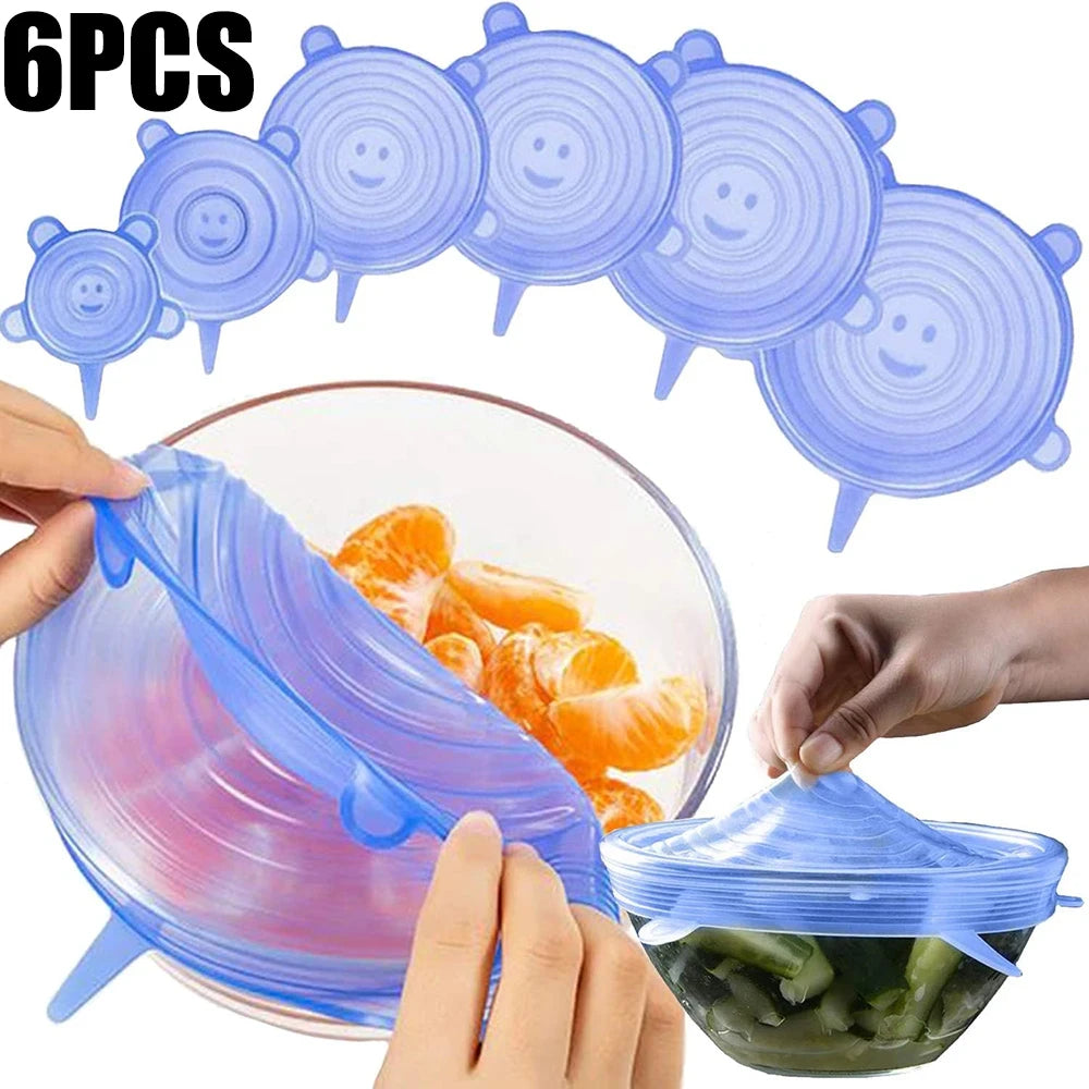 Tapas de Silicona Elásticas — Pack 6 en 6 Tamaños, Sin BPA (Reemplaza el Film Plástico)