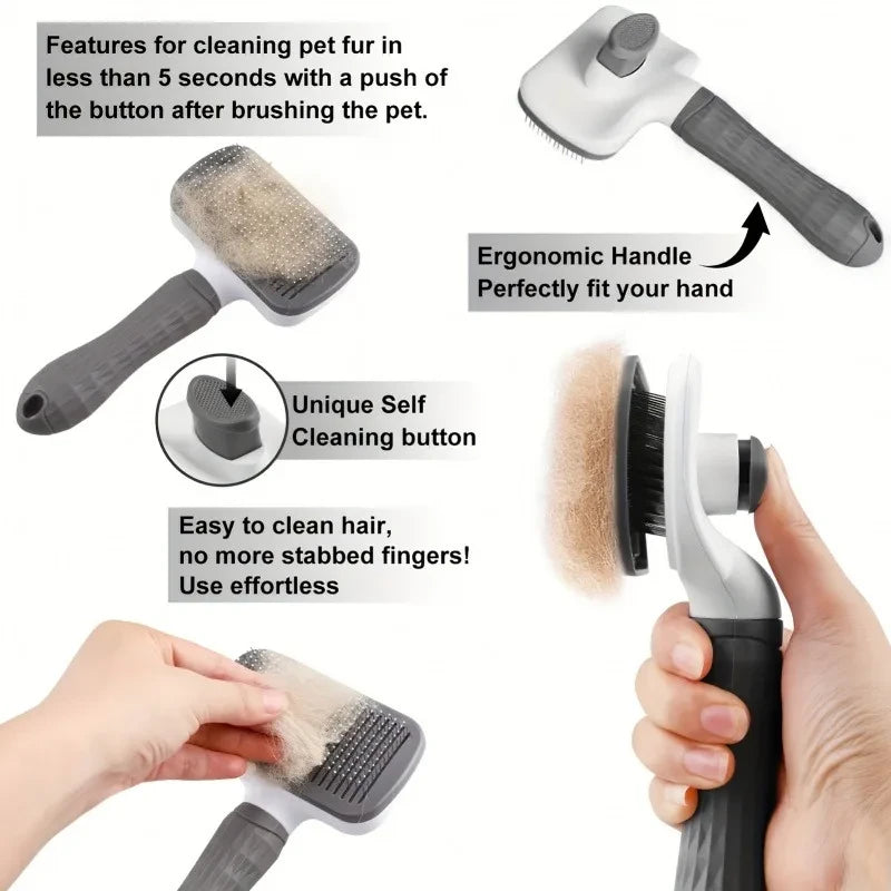 Self-Cleaning Brush for Dogs & Cats — Removes Loose Hair and Tangles
