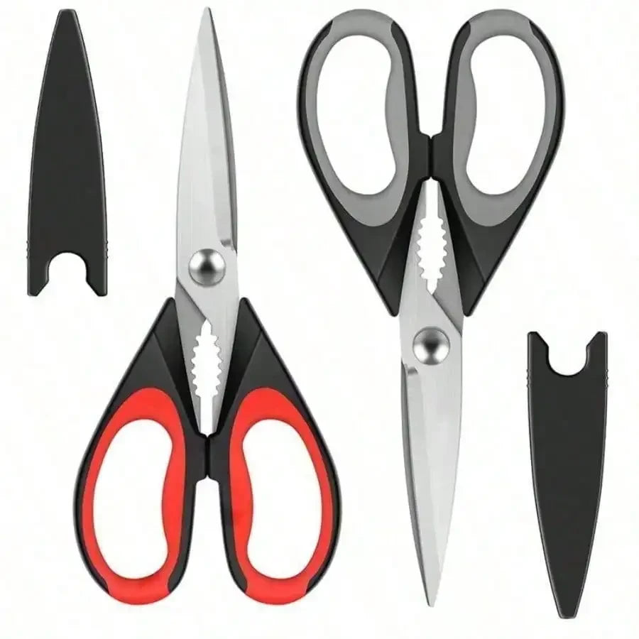 Kitchen Shears Heavy Duty 3-Pack – Stainless Steel Kitchen Scissors with Serrated Blade & Sheath, for Poultry Food Herbs