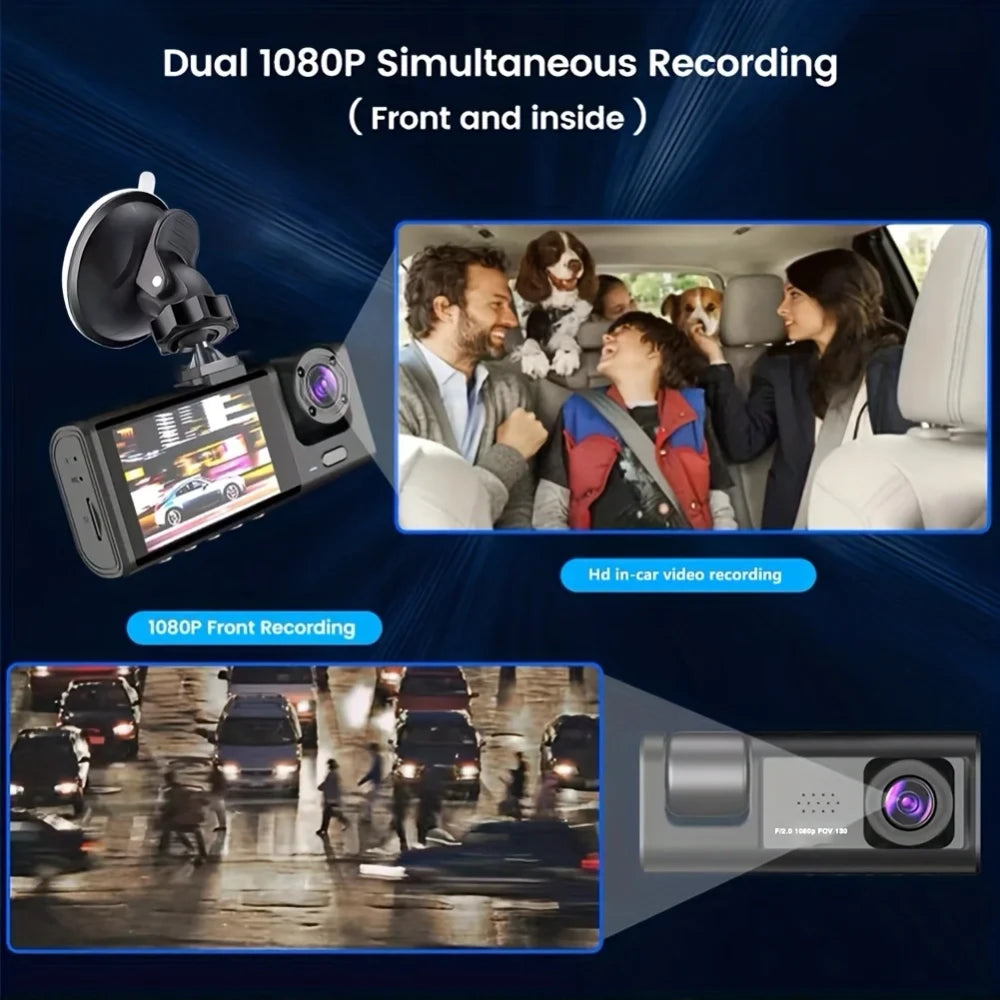 1080P Dual Lens Car DVR Dash Cam Video Recorder G-Sensor Front And Inside Camera