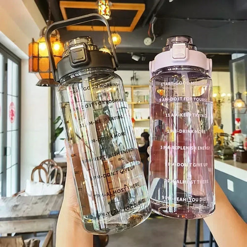 Botella de Agua Motivacional 2L con Marcador de Horas y Pajita | Motivational Water Bottle Time Marker Straw