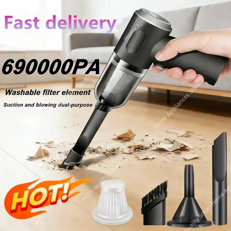 Cordless Handheld Car Vacuum — Powerful Suction, Rechargeable