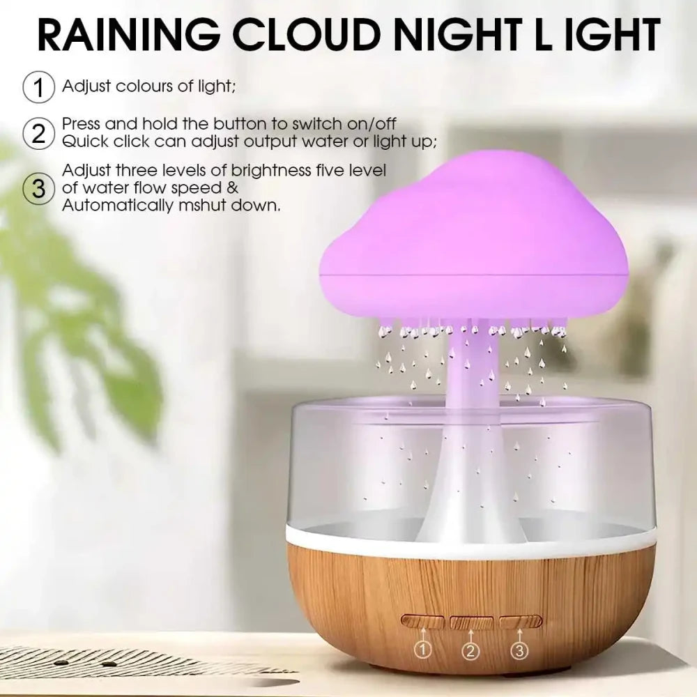Rain Cloud Humidifier - Real Water Drops & LED Light
