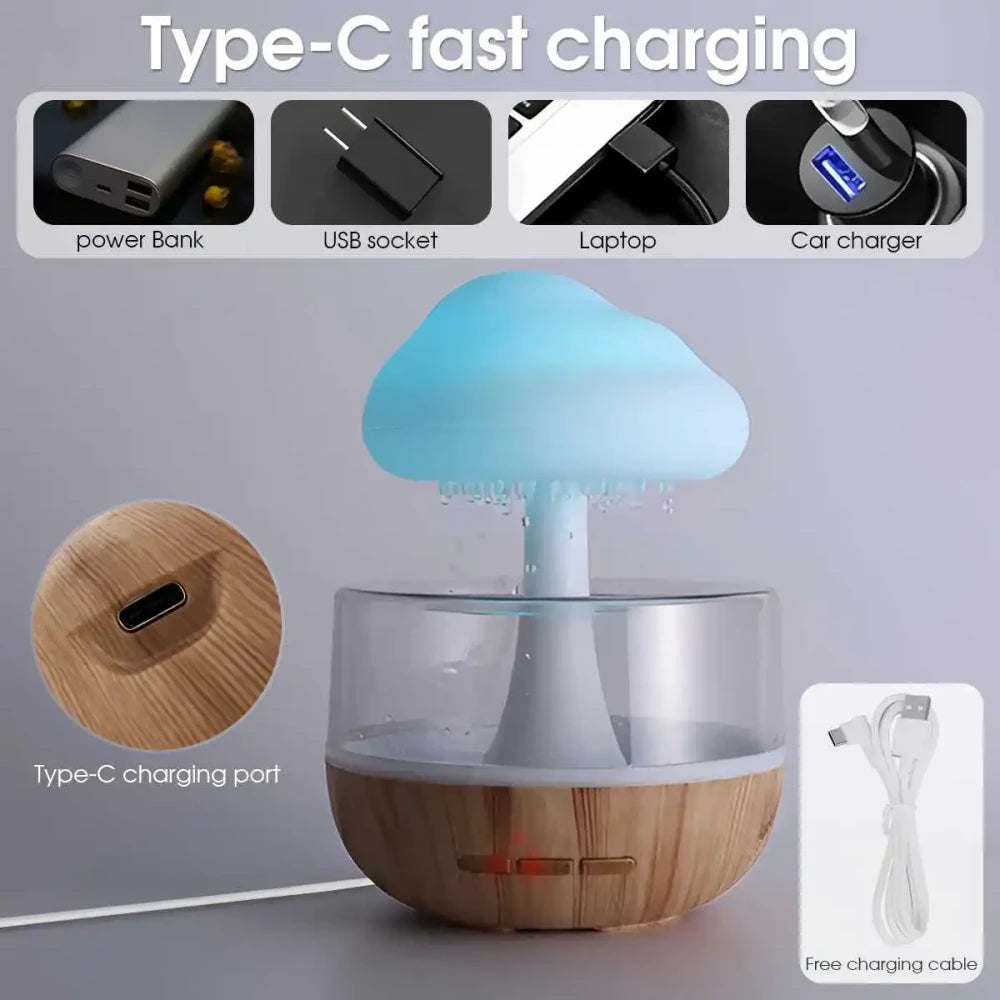 Rain Cloud Humidifier - Real Water Drops & LED Light
