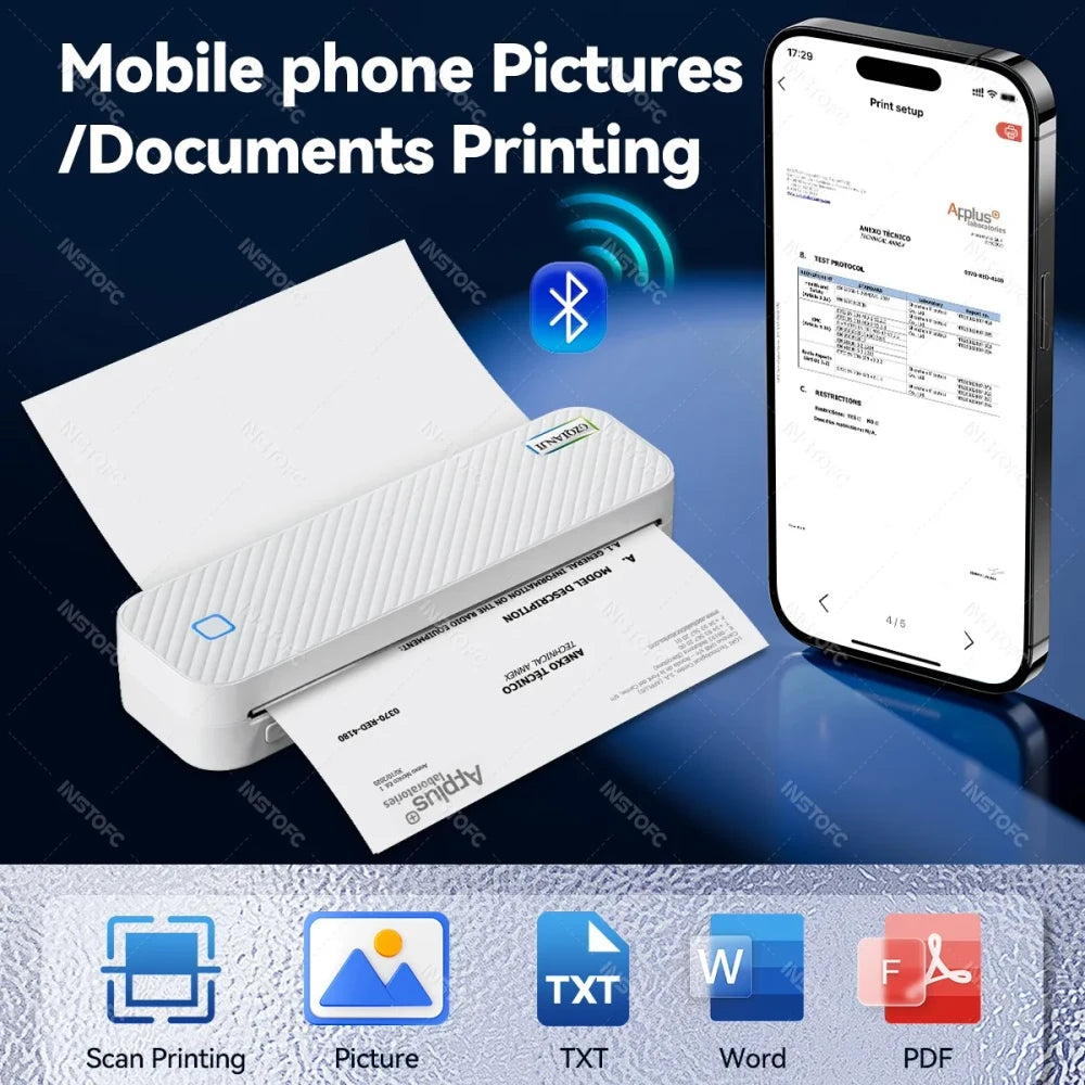 Impresora Portátil Sin Tinta Bluetooth para Hogar, Estudio y Oficina