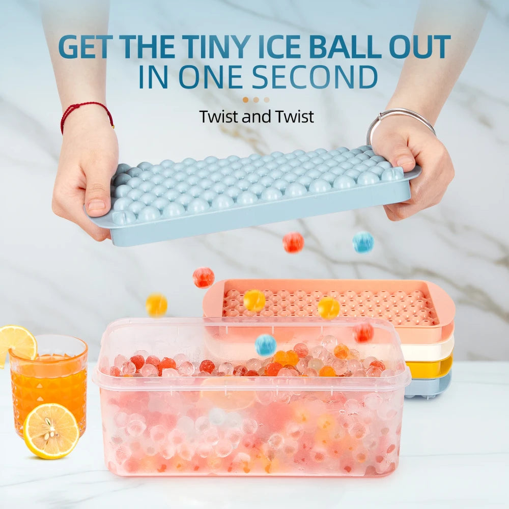 Mini Ice Cube Tray with Lid & Bin – 104 Tiny Round Ice Balls for Iced Coffee, Cocktails & Water Bottles, Easy Release Mold