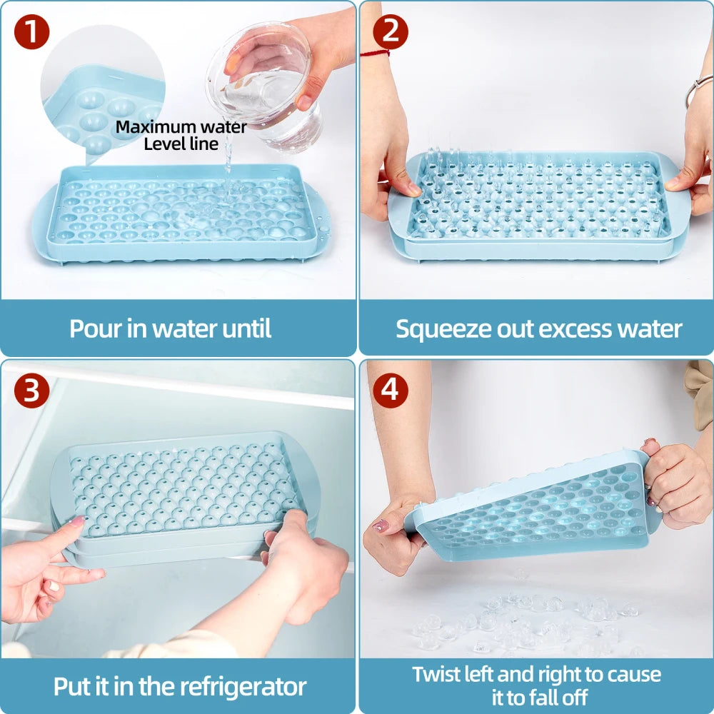 Mini Ice Cube Tray with Lid & Bin – 104 Tiny Round Ice Balls for Iced Coffee, Cocktails & Water Bottles, Easy Release Mold