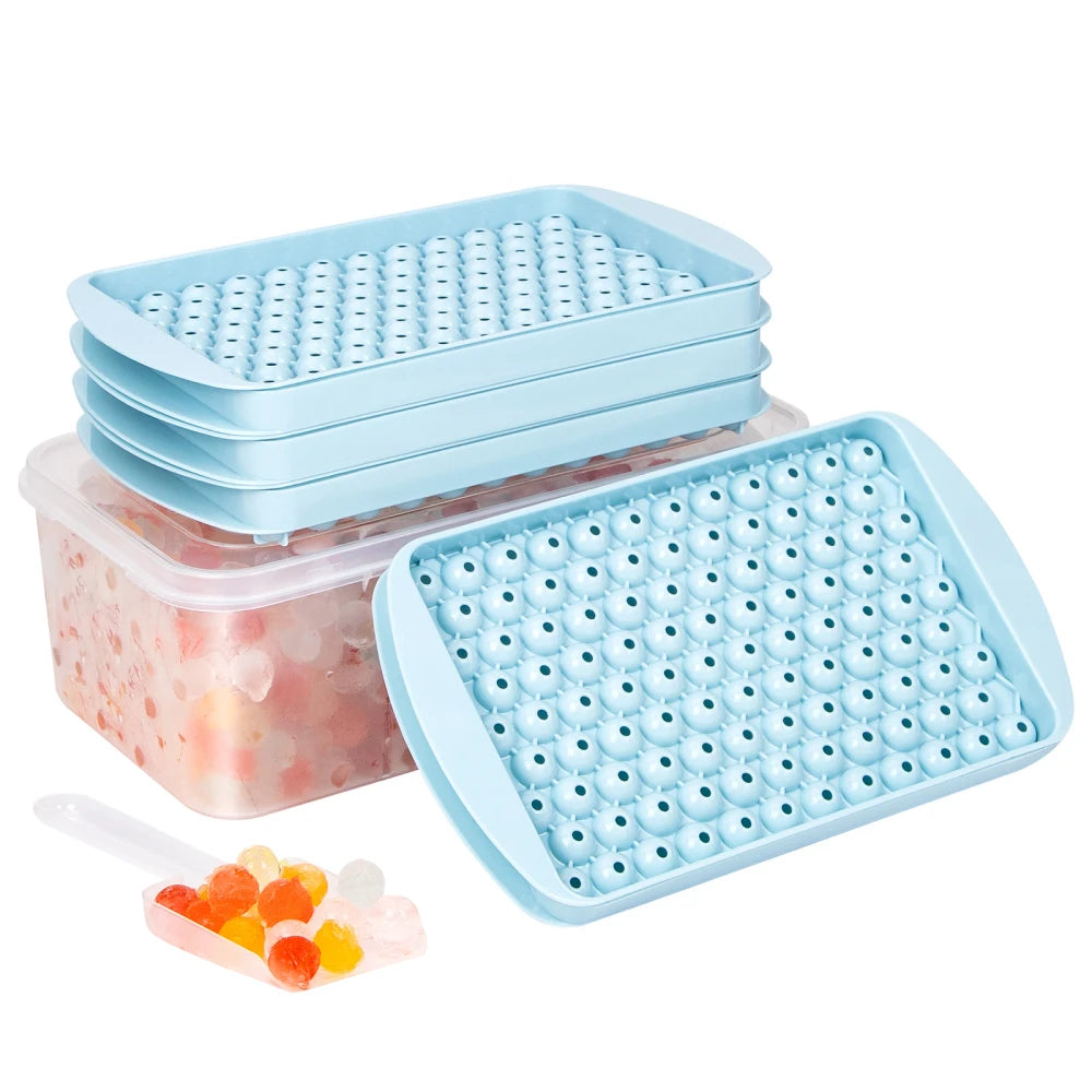 Mini Ice Cube Tray with Lid & Bin – 104 Tiny Round Ice Balls for Iced Coffee, Cocktails & Water Bottles, Easy Release Mold