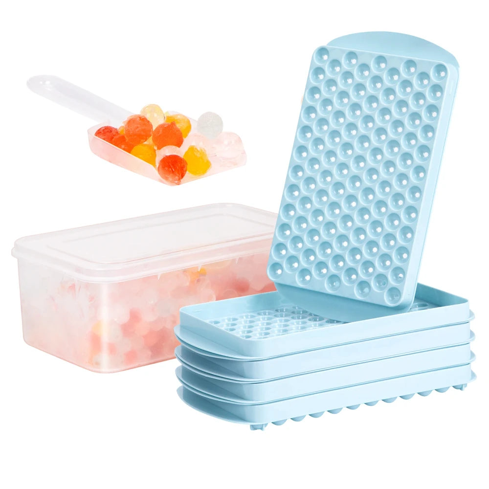 Mini Ice Cube Tray with Lid & Bin – 104 Tiny Round Ice Balls for Iced Coffee, Cocktails & Water Bottles, Easy Release Mold