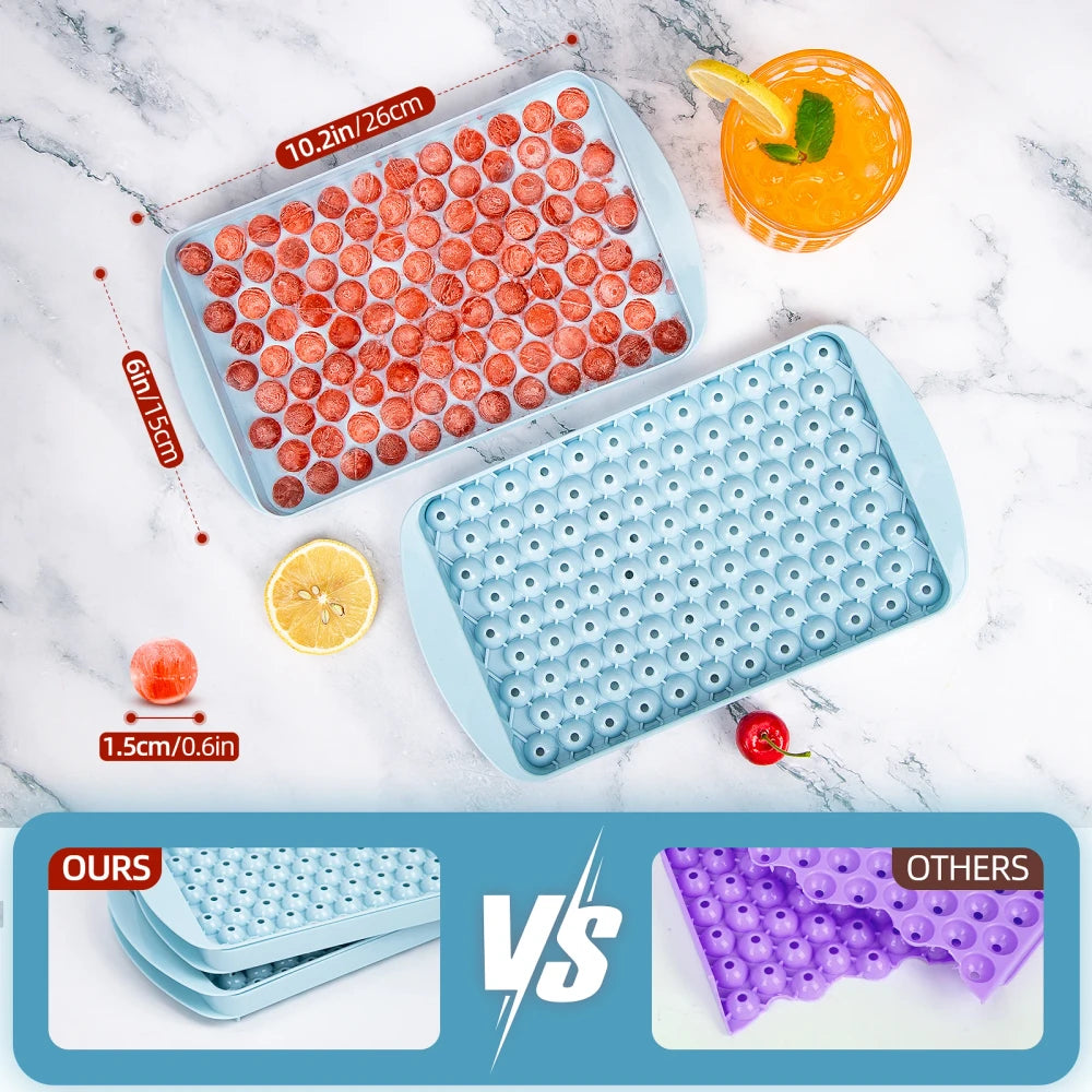 Mini Ice Cube Tray with Lid & Bin – 104 Tiny Round Ice Balls for Iced Coffee, Cocktails & Water Bottles, Easy Release Mold