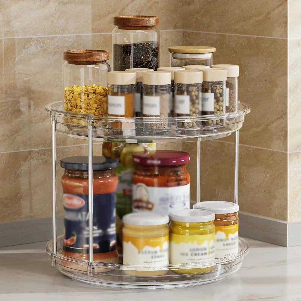 Organizador Giratorio Lazy Susan 2 Niveles — Acero Inox y Acrílico, 360° para Cocina