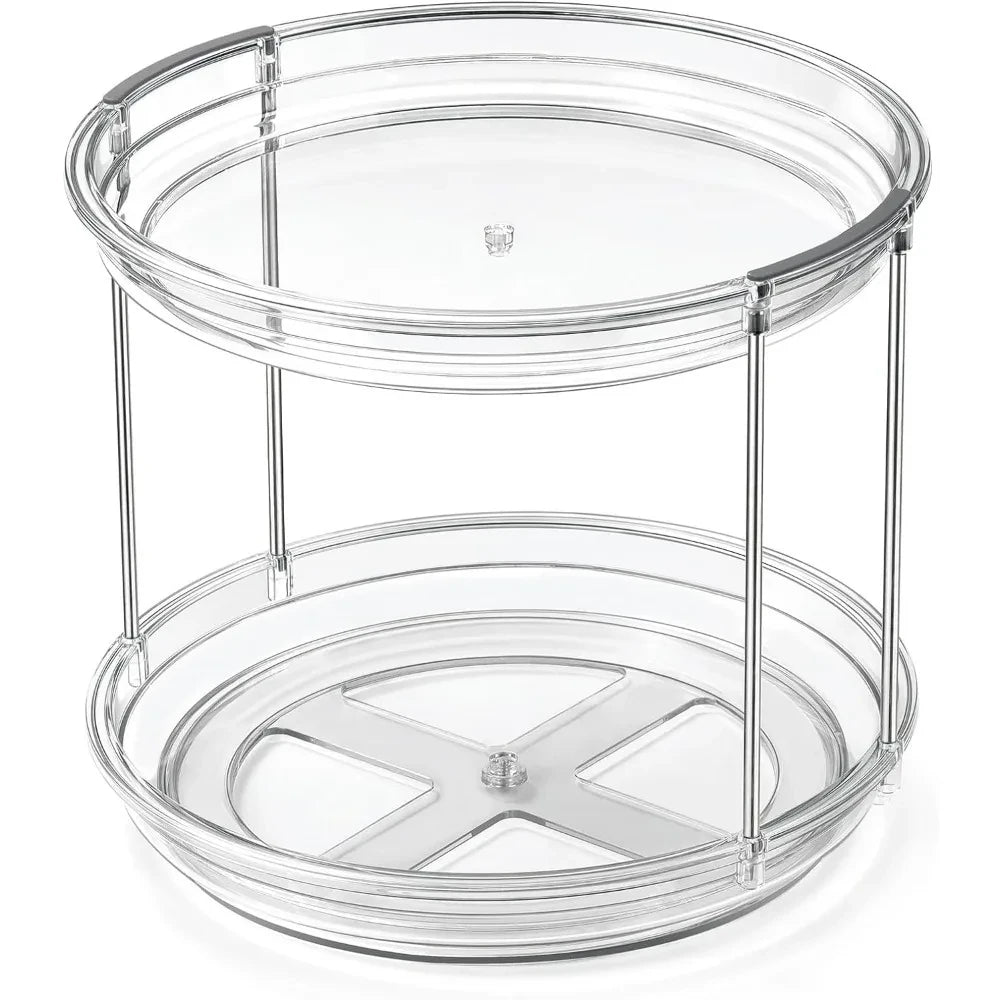 Organizador Giratorio Lazy Susan 2 Niveles — Acero Inox y Acrílico, 360° para Cocina
