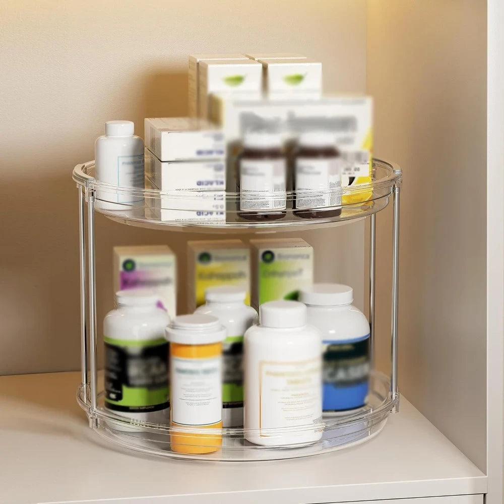 Organizador Giratorio Lazy Susan 2 Niveles — Acero Inox y Acrílico, 360° para Cocina