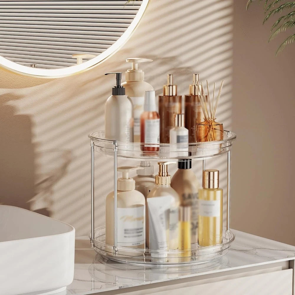 Organizador Giratorio Lazy Susan 2 Niveles — Acero Inox y Acrílico, 360° para Cocina