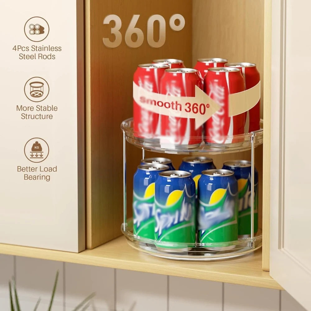 Organizador Giratorio Lazy Susan 2 Niveles — Acero Inox y Acrílico, 360° para Cocina