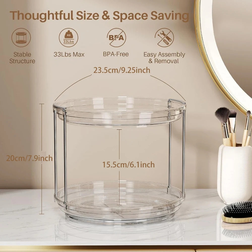 Organizador Giratorio Lazy Susan 2 Niveles — Acero Inox y Acrílico, 360° para Cocina