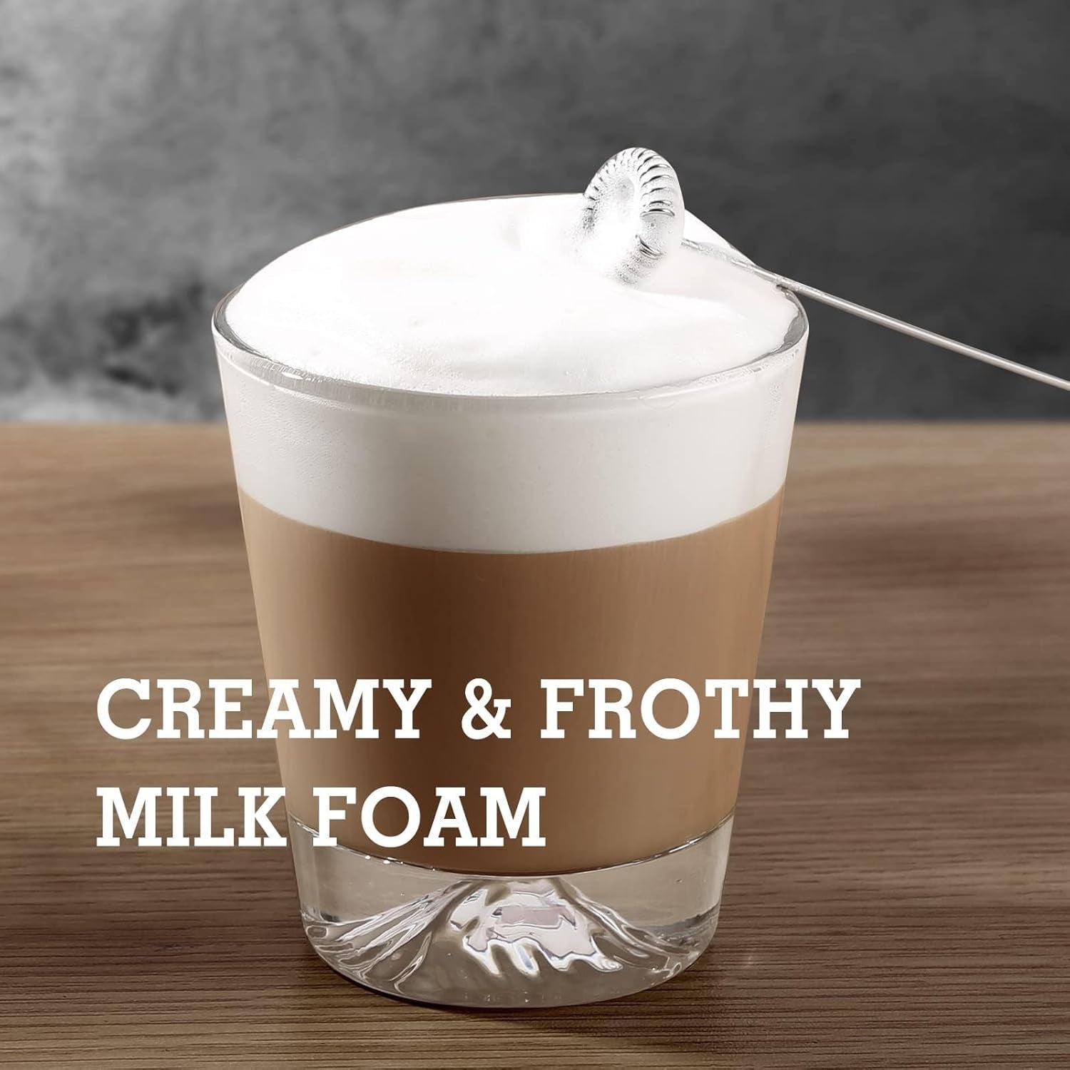 Milk Frother Handheld Electric Foam Maker, Drink Mixer with Stainless Steel Whisk for Cappuccino, Bulletproof Coffee, Latte, Gray, with Stand, Battery Operated