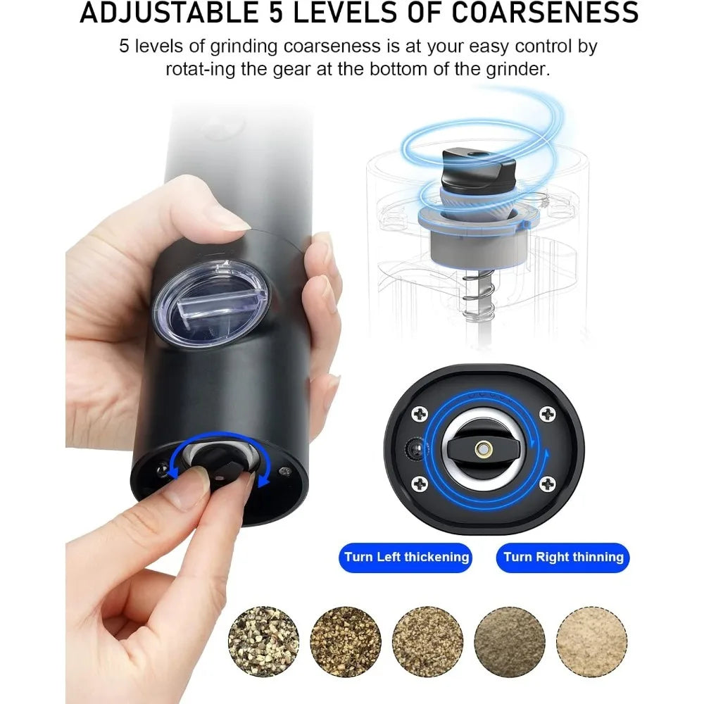 2Pcs Electric Pepper and Salt Grinder Set, Battery Powered Adjustable Coarseness Black Pepper Grinder Mill Kitchen Tools