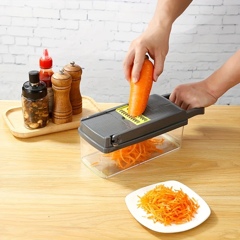 14-in-1 Manual Vegetable Chopper with 900ml Container | Onion Dicer, Garlic Press, Stainless Steel Blades & Tearless BPA-Free Bowl