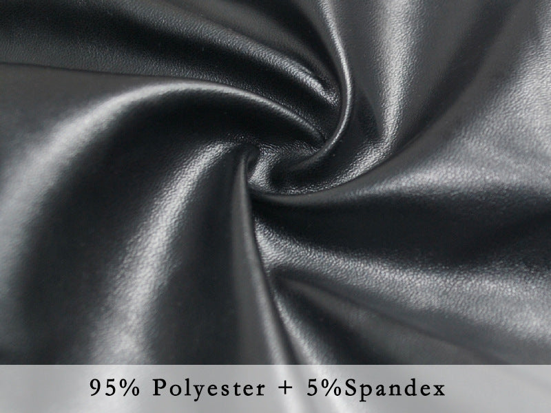 Close-up of faux leather fabric, 95 percent polyester 5 percent spandex base