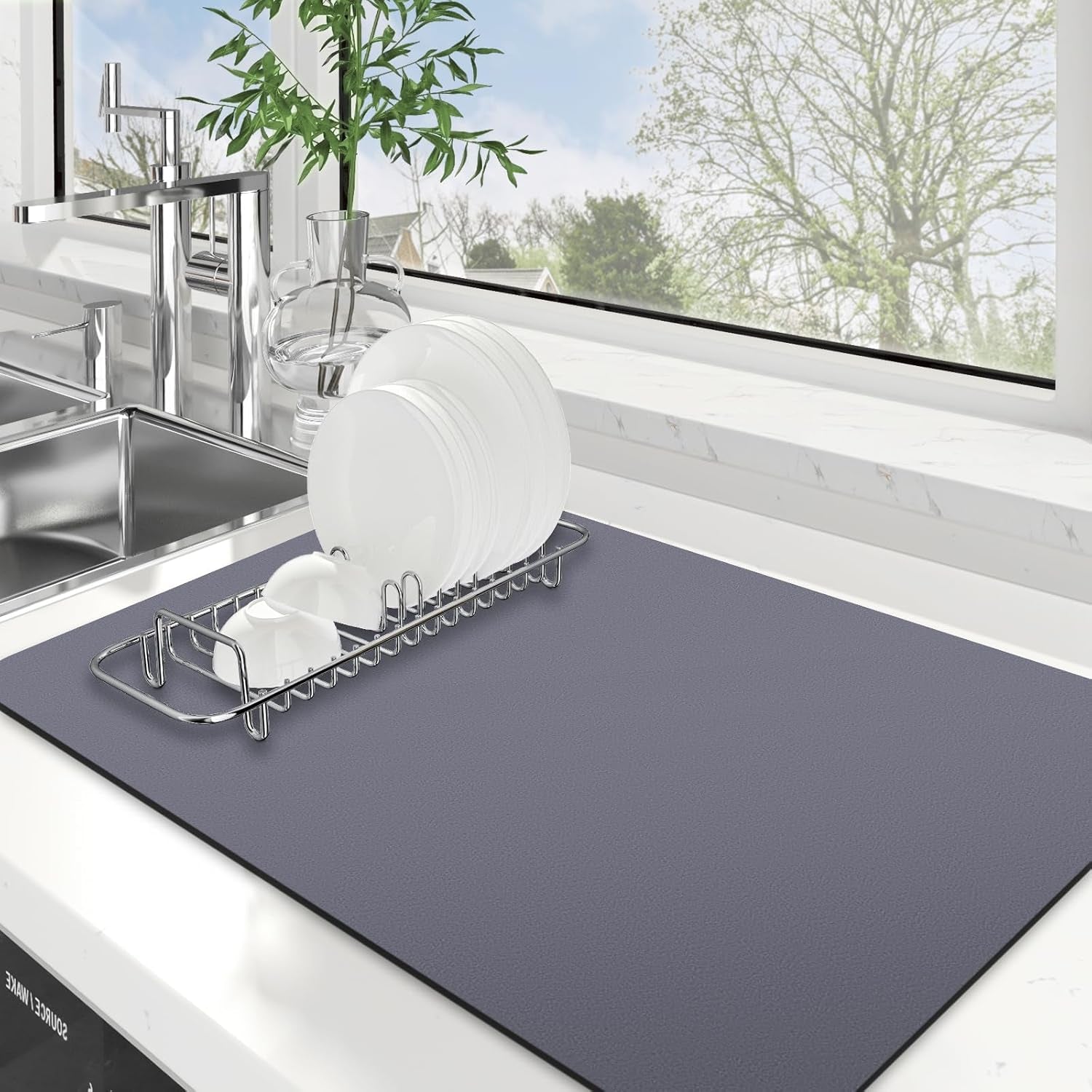 Dish Drying Mat Super Absorbent Drying Mat Large Dish Drying Mats for Kitchen Counter Easy Clean Dish Mat Kitchen Drying Mat15"X 18" Stylish Grey