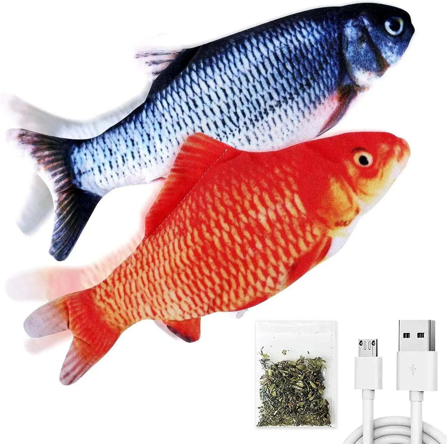 TOOGE 2 Pack 9" Floppy Fish Cat Toys with Silvervine and Catnip for Indoor Cats for Small Dogs Interactive Automatic Flopping