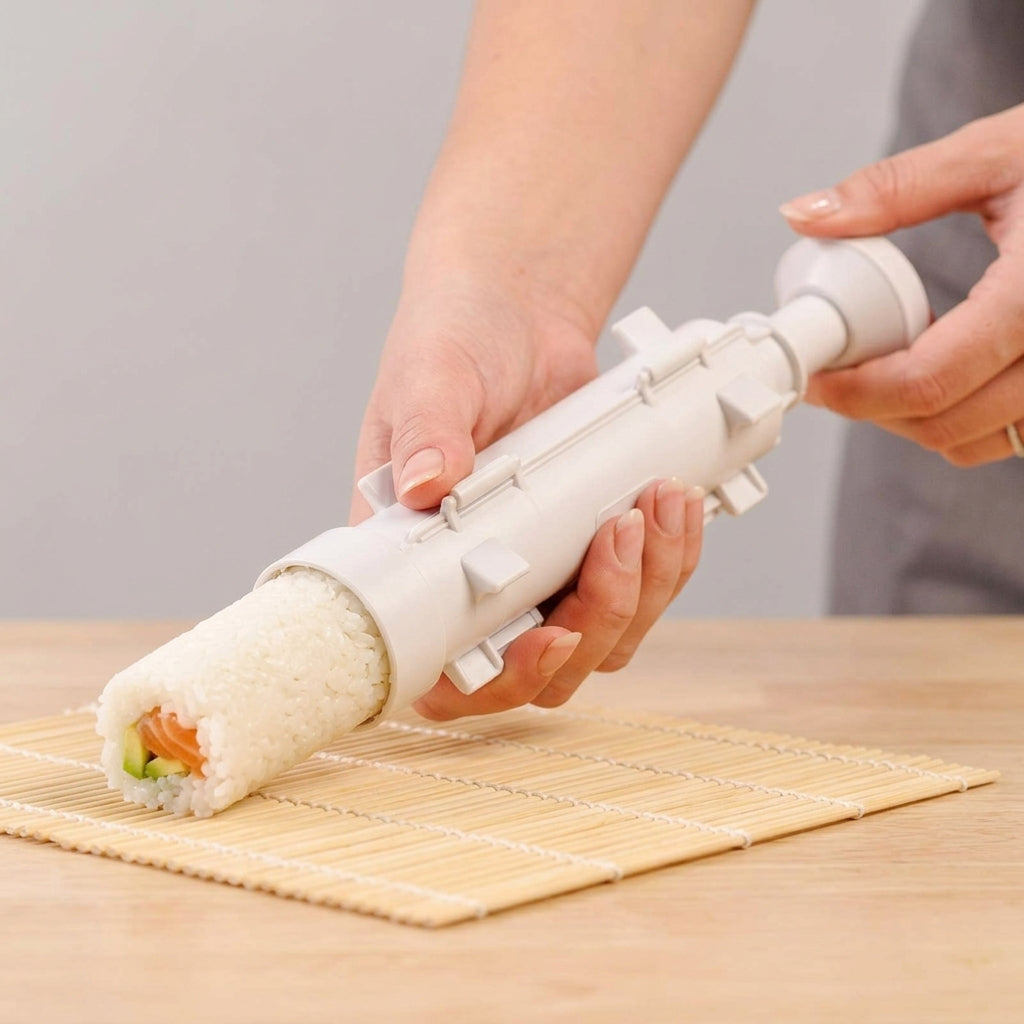 Sushi bazooka roller mold making a perfect sushi roll by hand