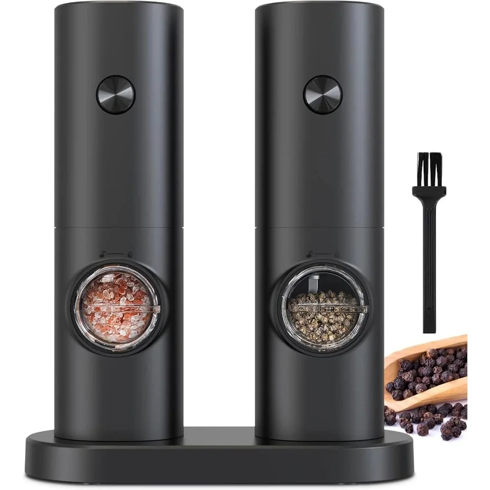 2Pcs Electric Pepper and Salt Grinder Set, Battery Powered Adjustable Coarseness Black Pepper Grinder Mill Kitchen Tools