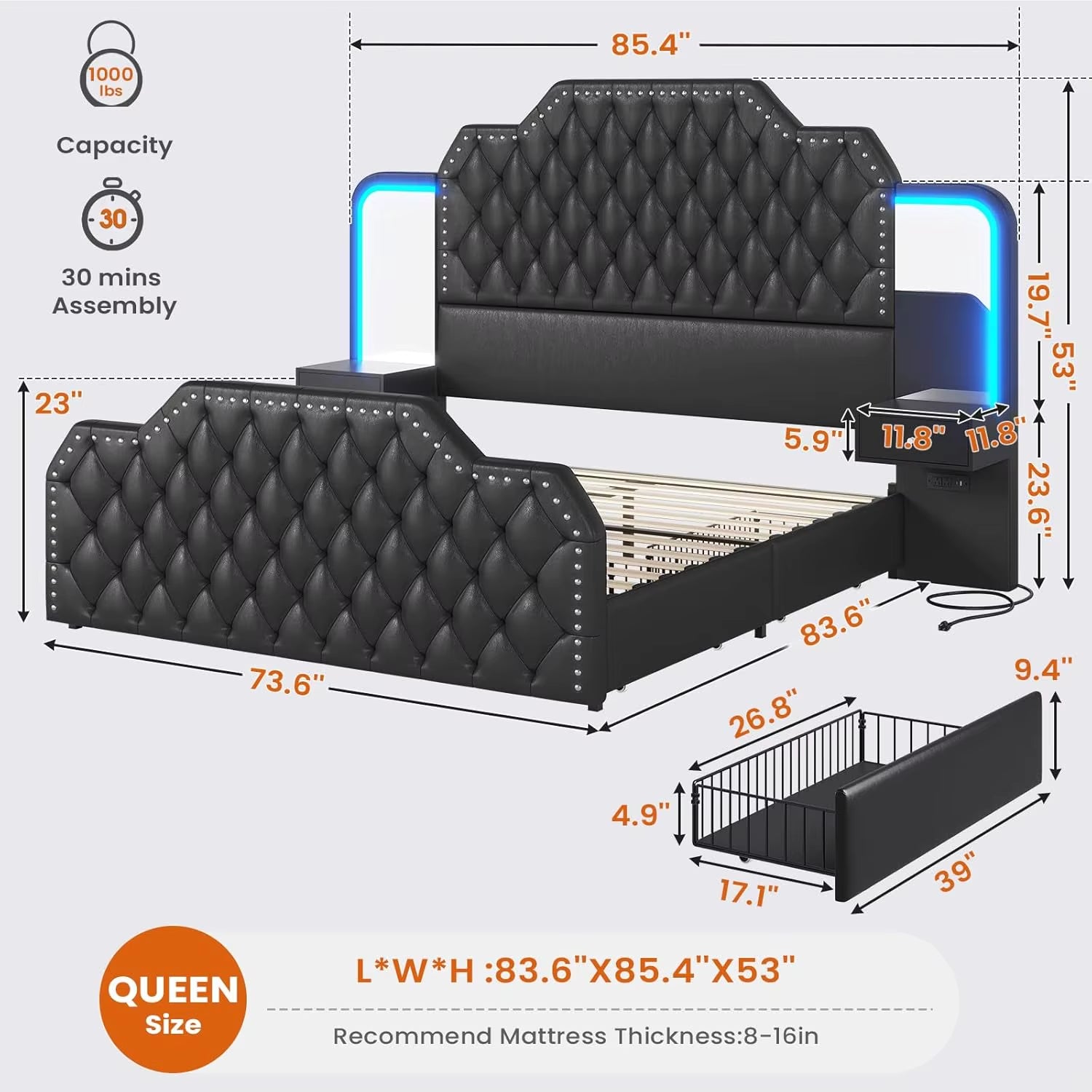 The Dream Queen Bed: Luxury LED & Massive Storage! 💎🔥