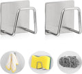 2-Pack Stainless Steel Sponge Holder for Kitchen Sink - Rustproof Brushed SUS304 Sponge Caddy Organizer, Wall/Surface Mount, Drainage Design, Clutter-Free Storage