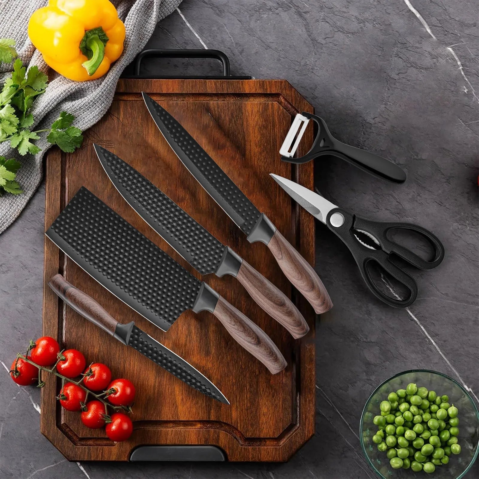 6-Piece Professional Kitchen Knife Set, Knife Set, Stainless Steel Knife and Scissors Set, Essential Kitchen Knives, Holiday Gift
