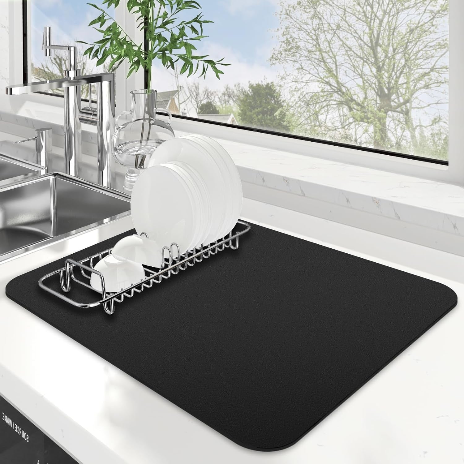 Dish Drying Mat Super Absorbent Drying Mat Large Dish Drying Mats for Kitchen Counter Easy Clean Dish Mat Kitchen Drying Mat15"X 18" Stylish Grey