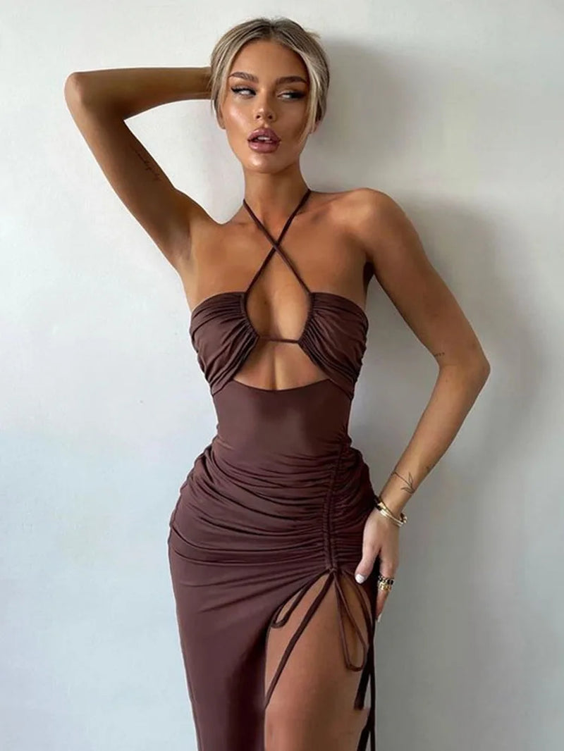 Sleeveless Sexy Female Midi Backless Dresses Slim Night Club Party Women'S Dress Bodycon Vestidos Elegantes Para Mujer
