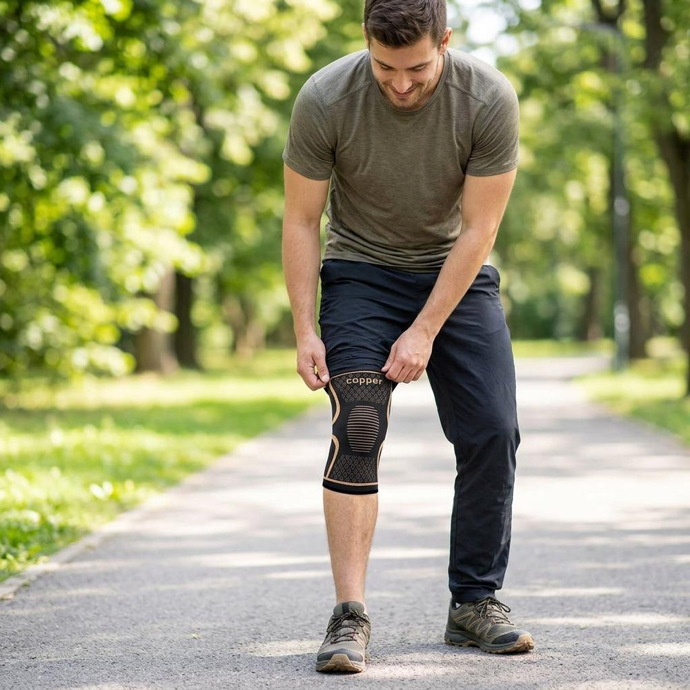 Knee sleeve worn under trousers, slim profile