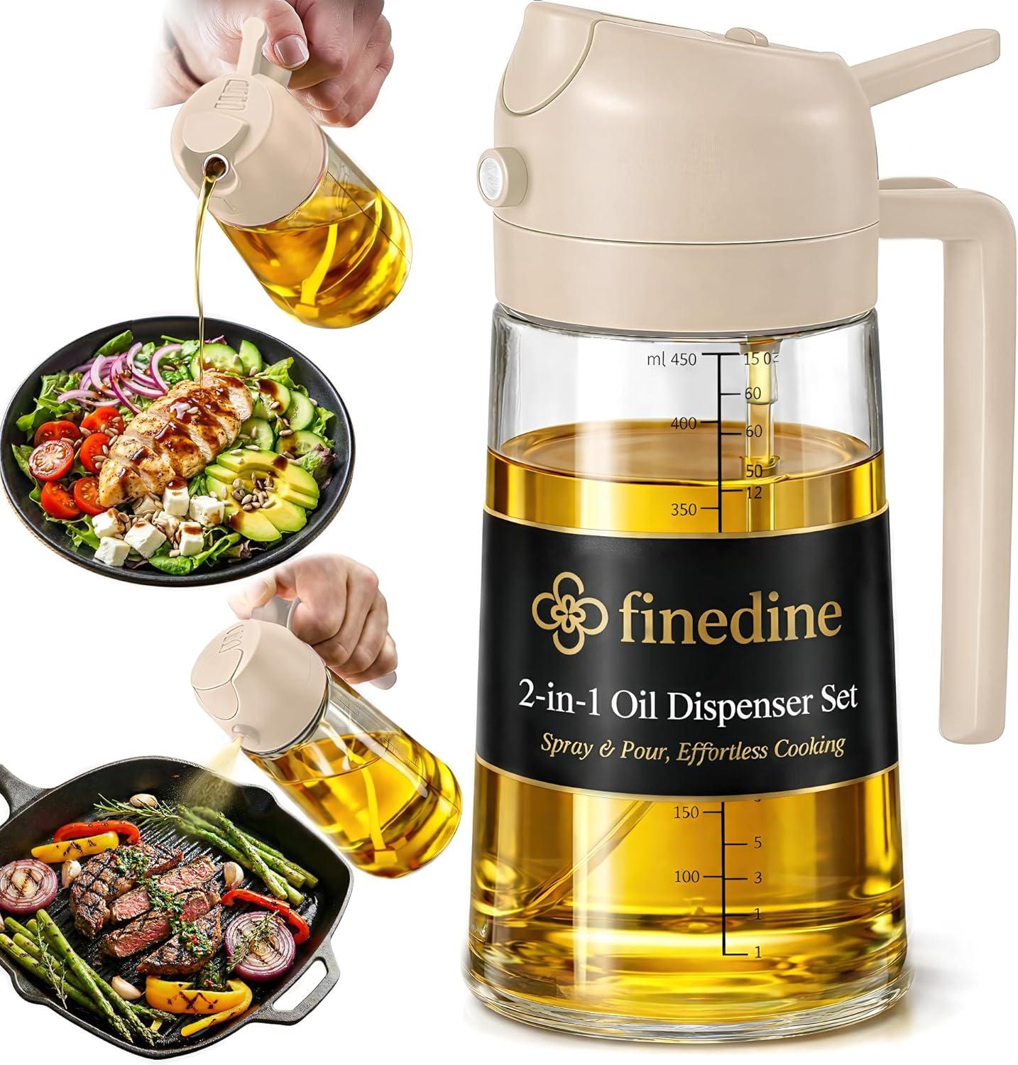 Rociador y Dispensador de Aceite de Oliva 16oz 2 en 1 — Vidrio, Spray y Chorro, con Medidas