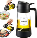 Oil Dipenser Bottle with Silicone Bottom, 2 in 1 Olive Oil Sprayer and Dispenser, Oil Spray Bottle 470ML/ 16OZ for Cooking, Kitchen, BBQ, Air Fryer, Salad, Baking(1Pc Black)