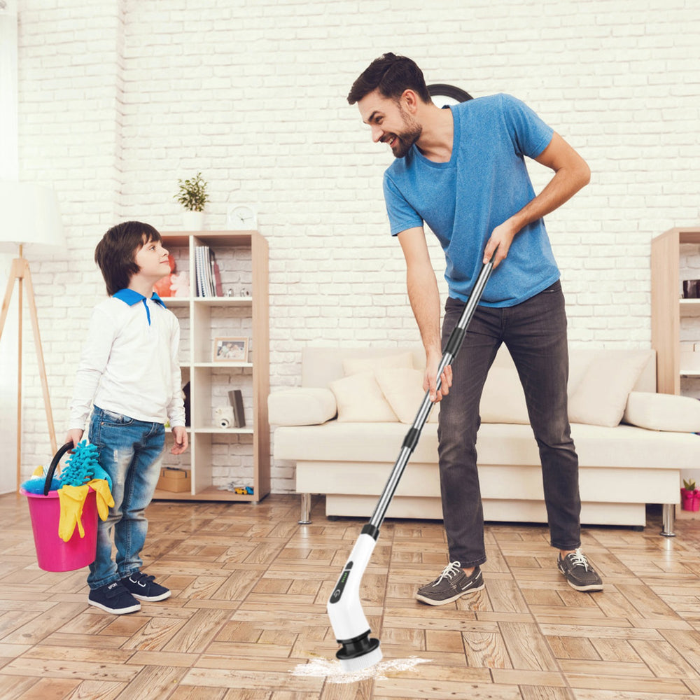 Electric Spin Scrubber - Cordless Telescopic Cleaning Brush with 8 Brush Heads, IPX7 Waterproof - 8