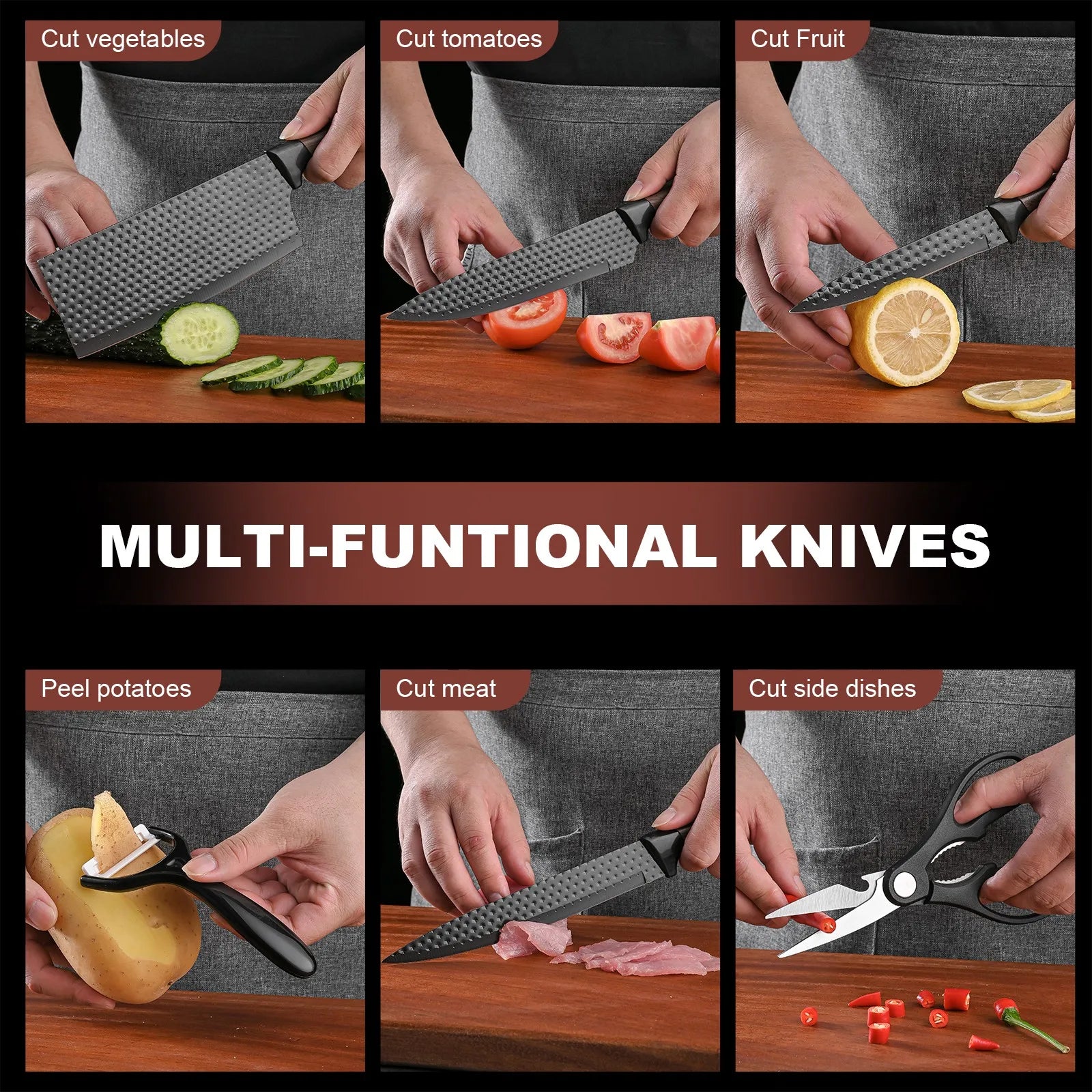 6-Piece Professional Kitchen Knife Set, Knife Set, Stainless Steel Knife and Scissors Set, Essential Kitchen Knives, Holiday Gift