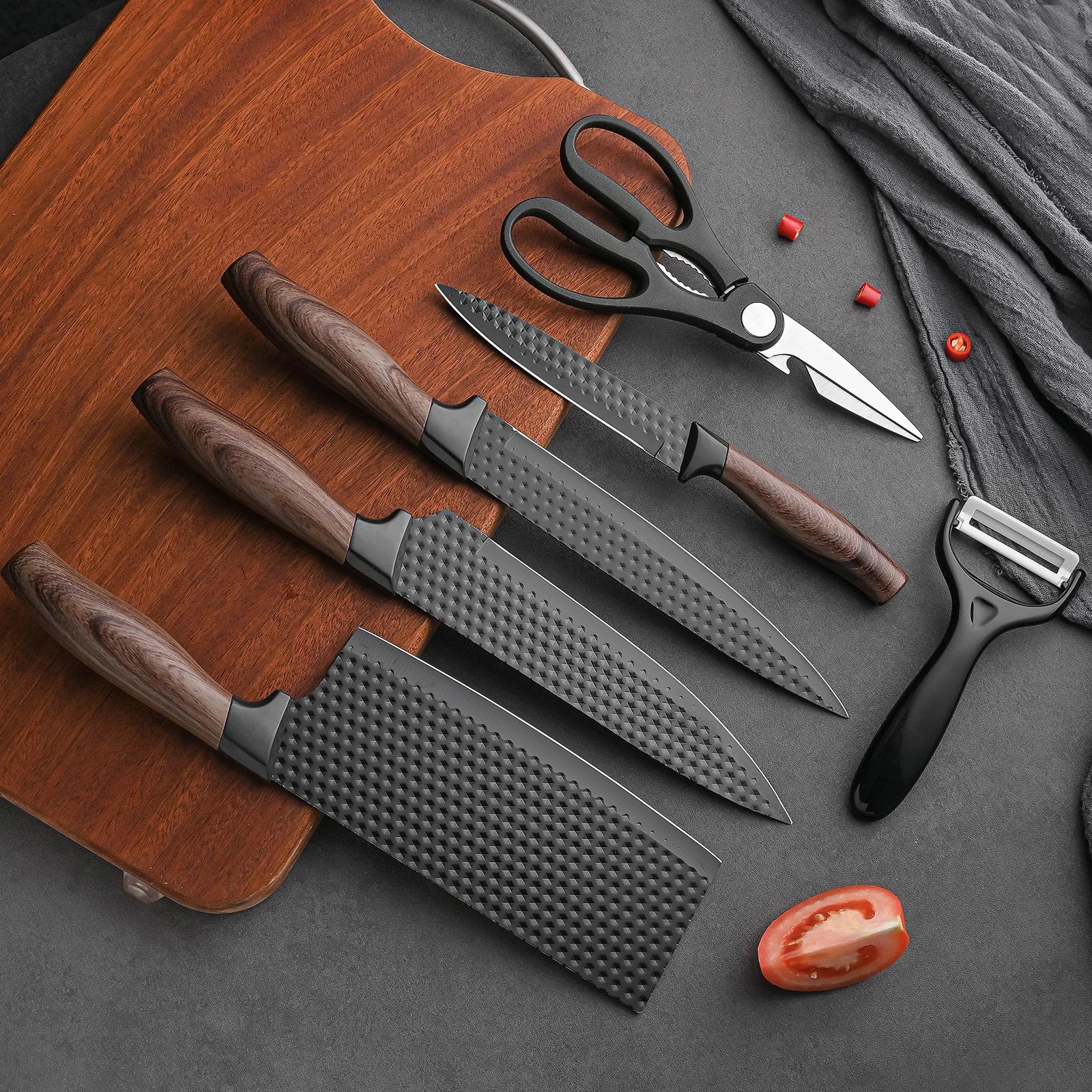 6-Piece Professional Kitchen Knife Set, Knife Set, Stainless Steel Knife and Scissors Set, Essential Kitchen Knives, Holiday Gift