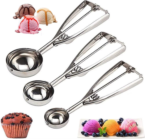 Cookie dough scoop in action — perfectly portioned cookies on baking sheet