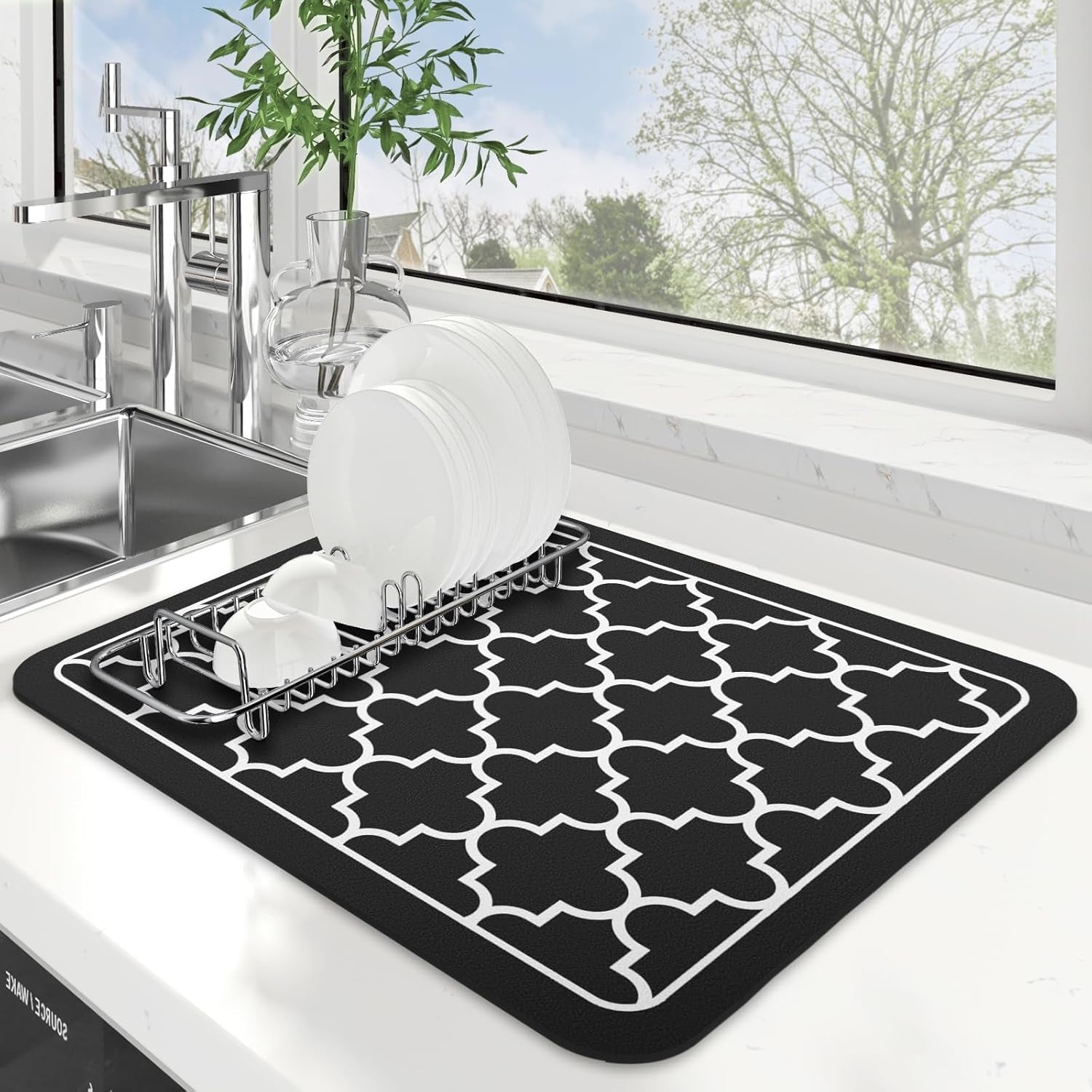 Dish Drying Mat Super Absorbent Drying Mat Large Dish Drying Mats for Kitchen Counter Easy Clean Dish Mat Kitchen Drying Mat15"X 18" Stylish Grey
