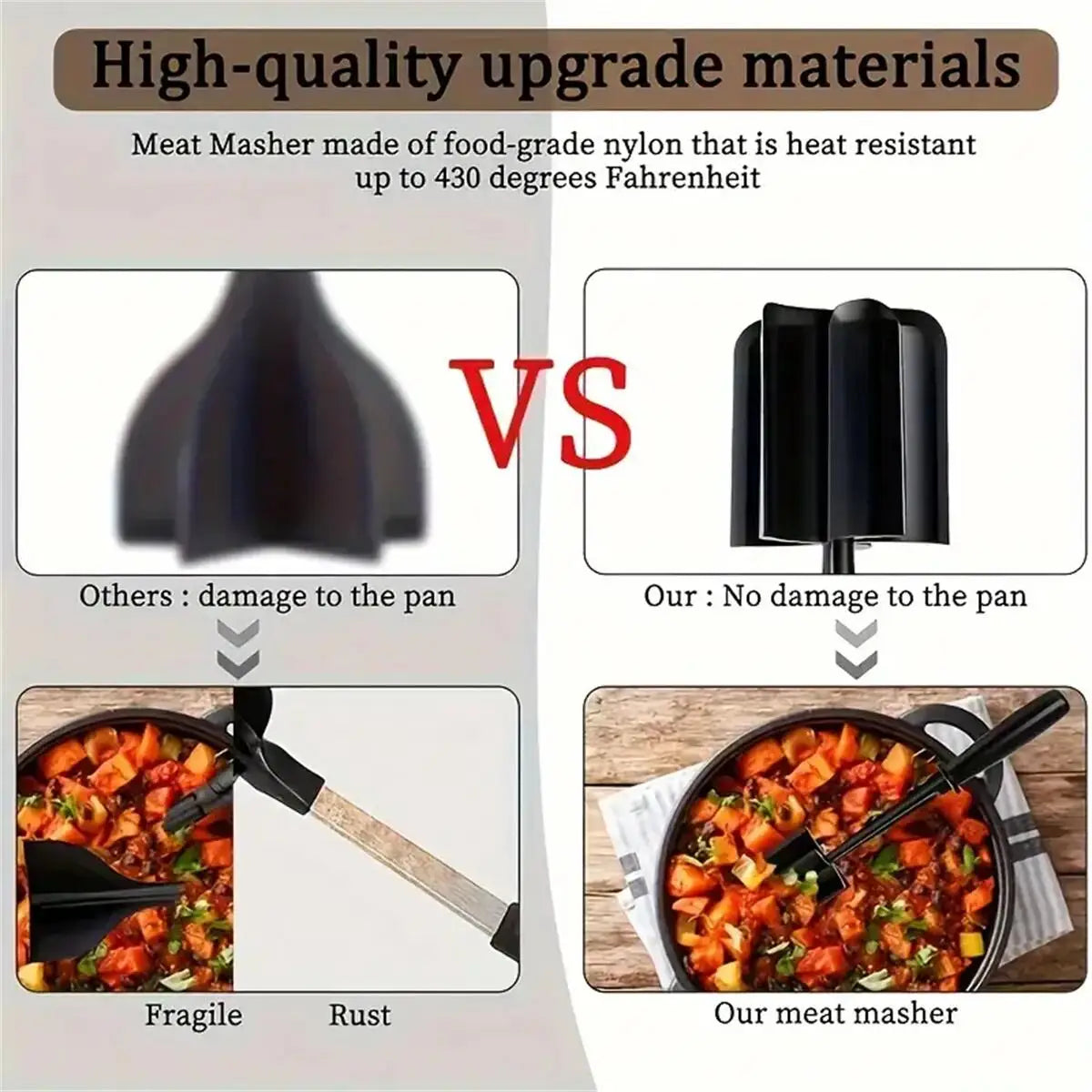 1Pc Meat Chopper, Meat Shredder, Heat Resistant Suitable for Hamburger Meat Ground Beef Smasher