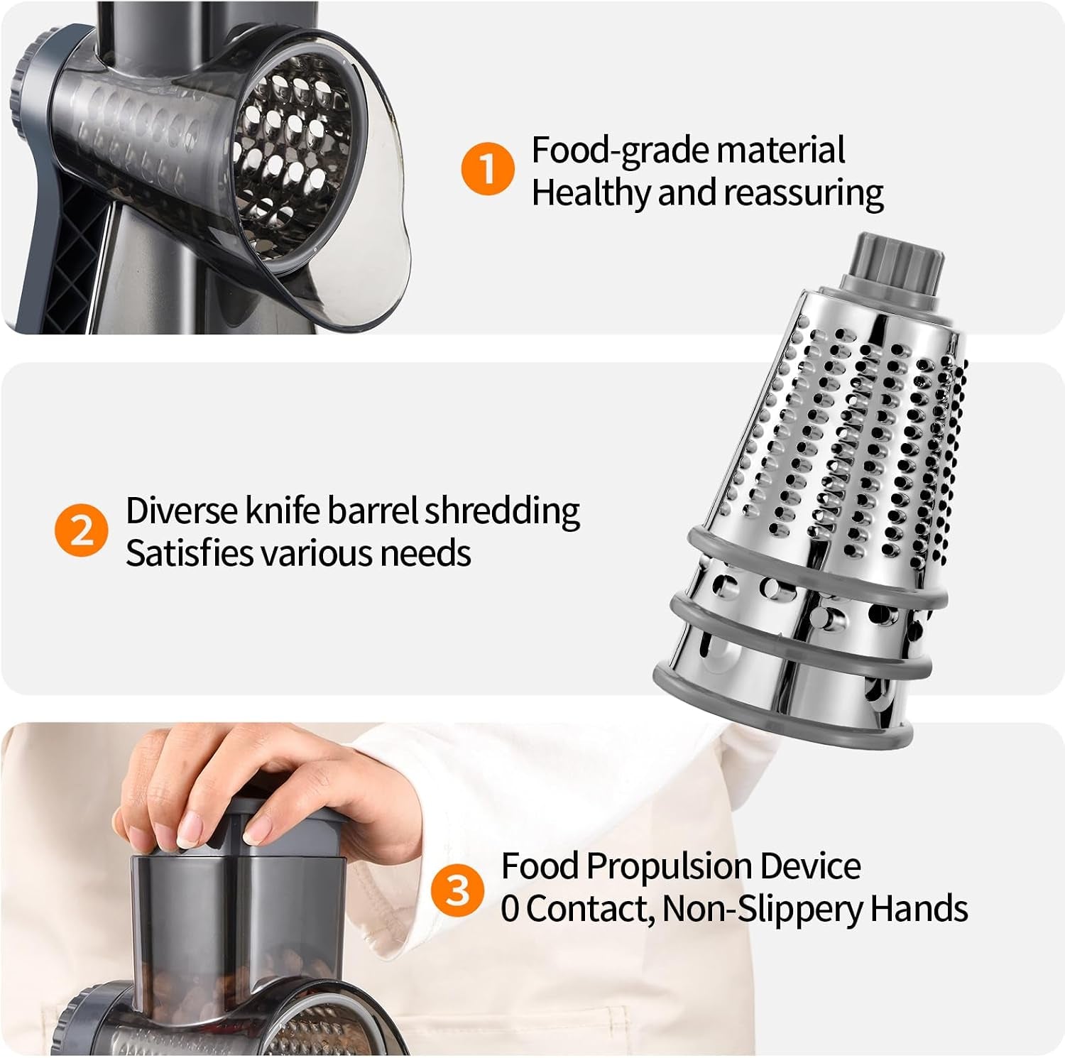Rotary Cheese Grater Manual Hand Crank 3-In-1 Vegetable Shredde | Finger-Safe Design, Stainless Steel Drums, Suction Base. Perfect for Cheese, Vegetables, Nuts & Chocolate. Easy to Clean