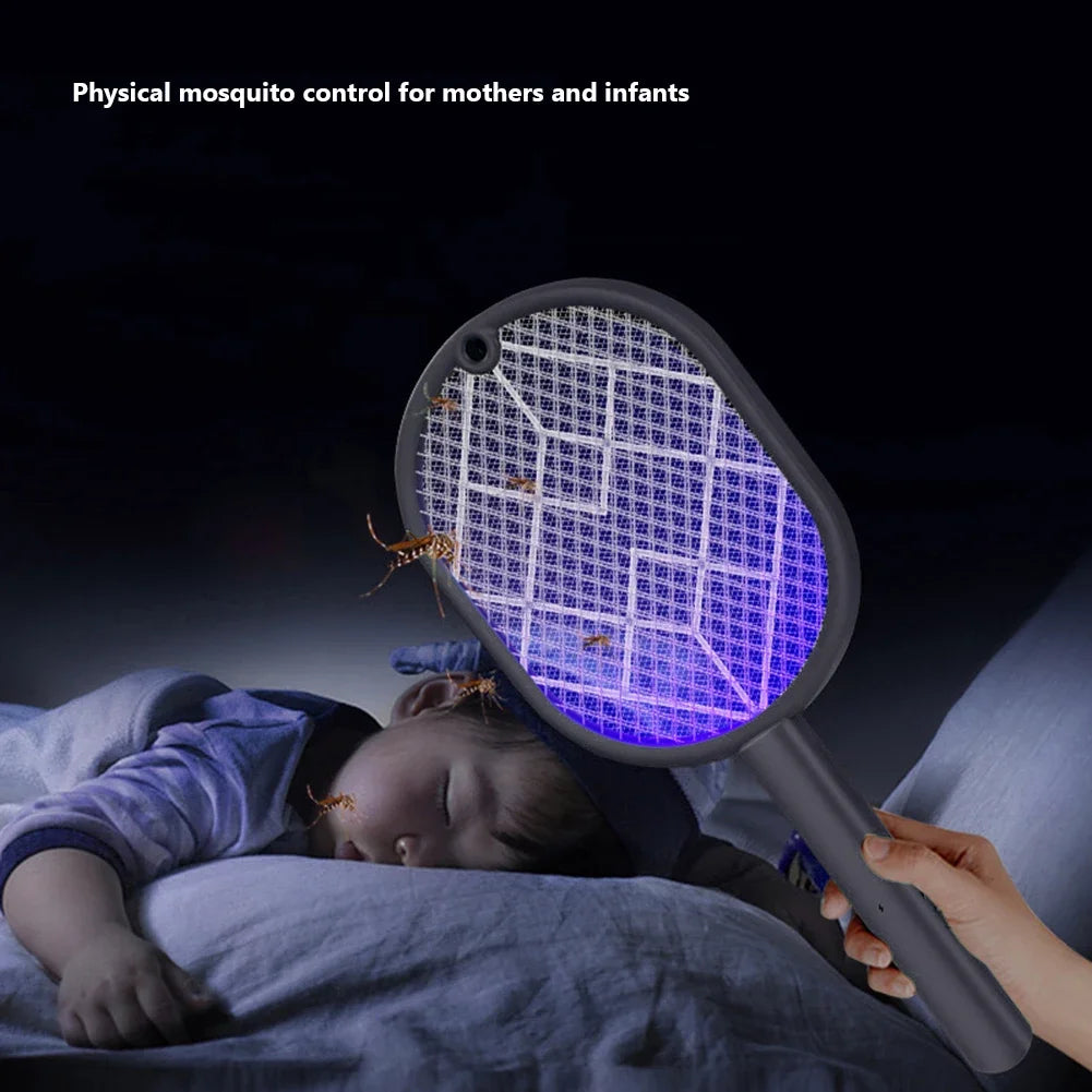 Electric Mosquito Killer 2-In-1 Fly Swatter Trap Electric Mosquito Swatter USB Rechargeable Mosquito Racket Fly Zapper for Home