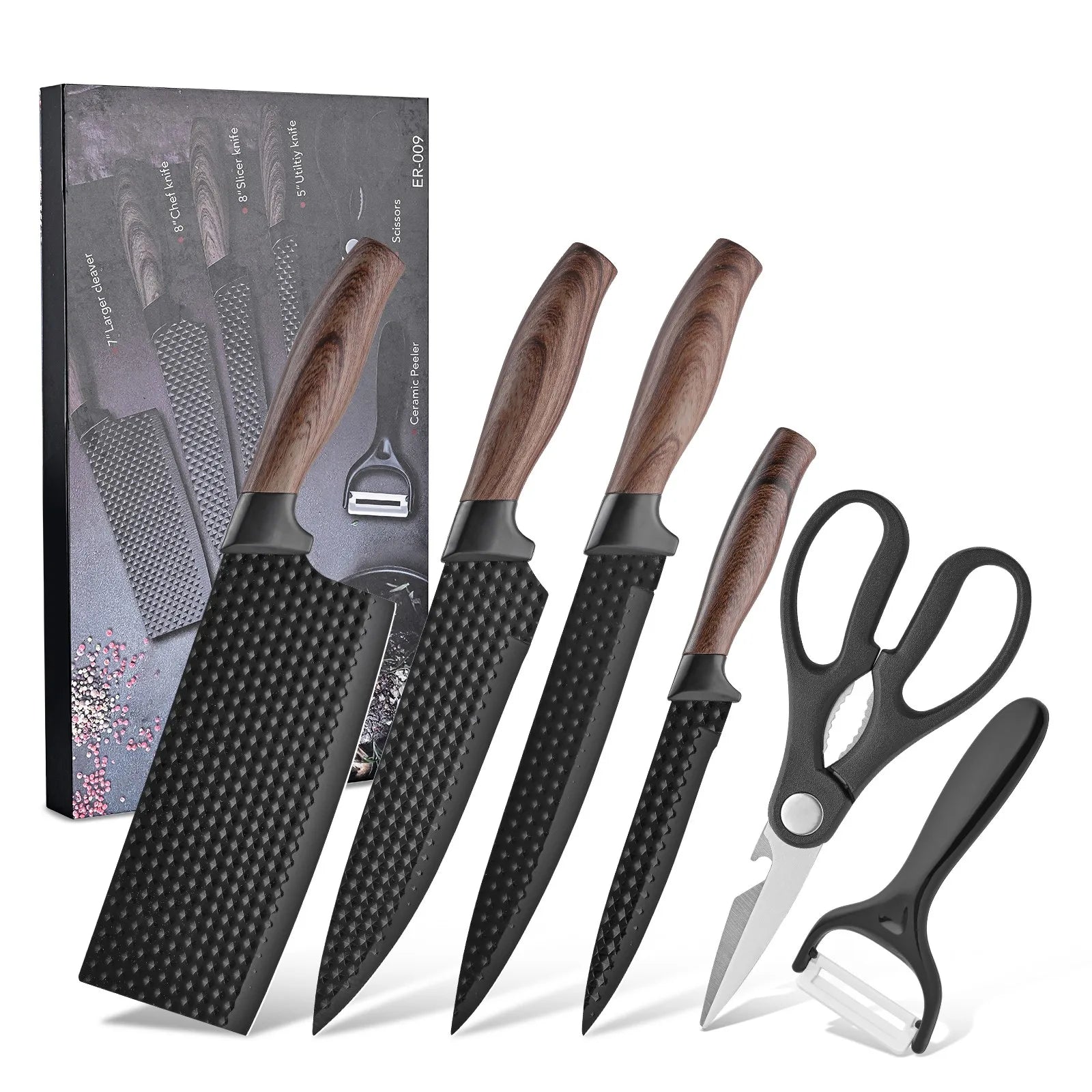 6-Piece Professional Kitchen Knife Set, Knife Set, Stainless Steel Knife and Scissors Set, Essential Kitchen Knives, Holiday Gift