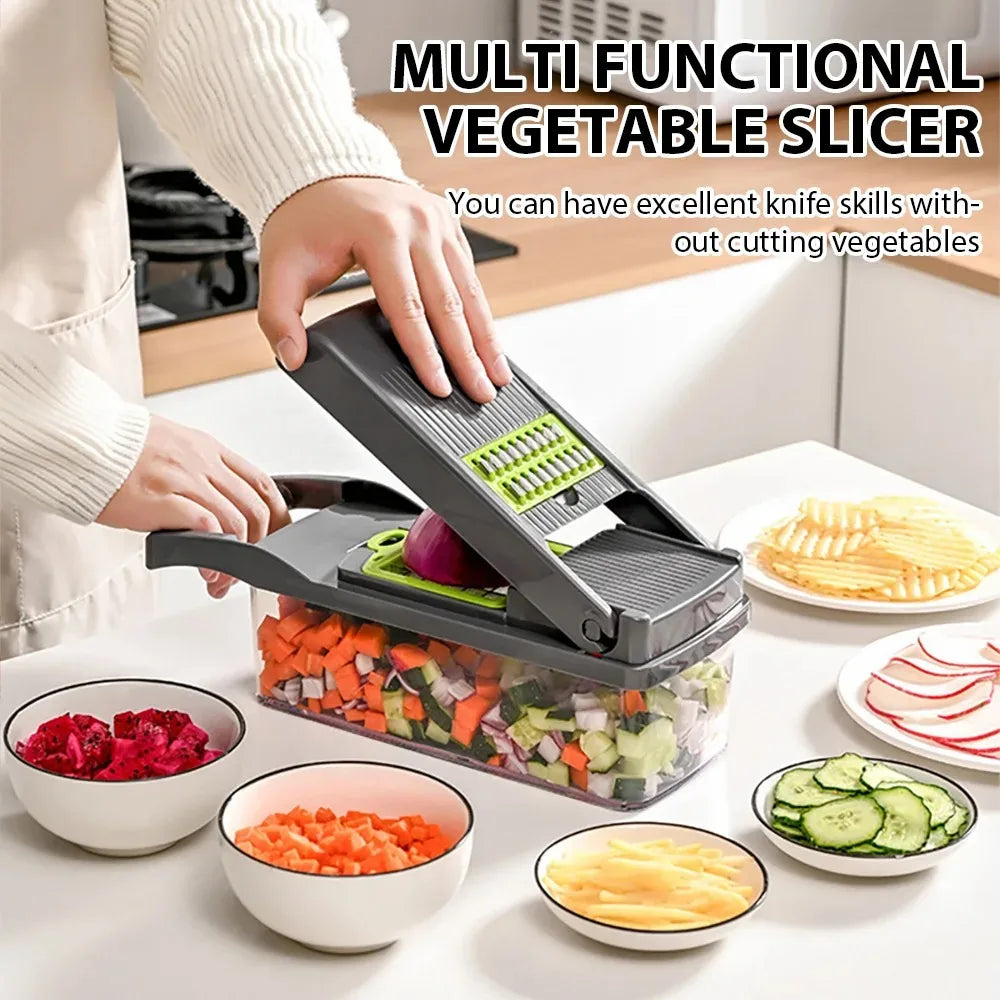 Multi functional vegetable slicer in use